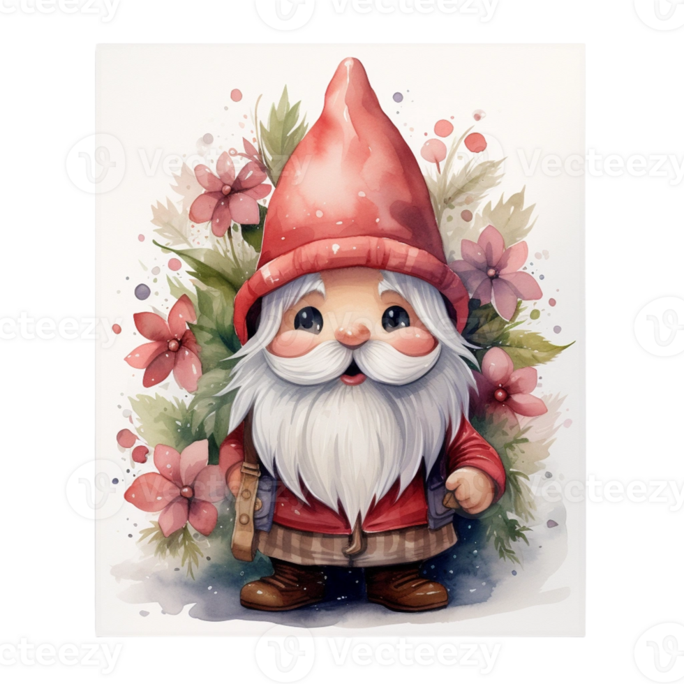 Watercolor happy Gnome Christmas time png
