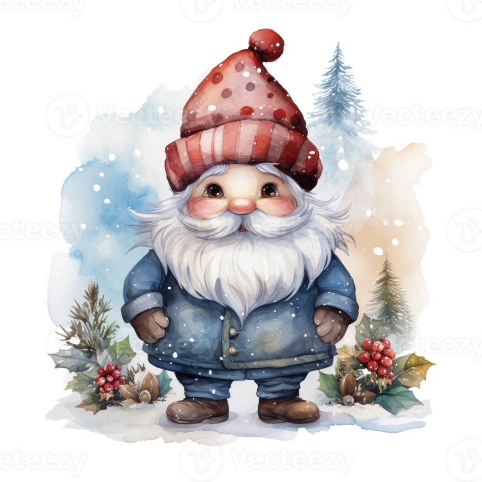 Watercolor happy Gnome Christmas time png