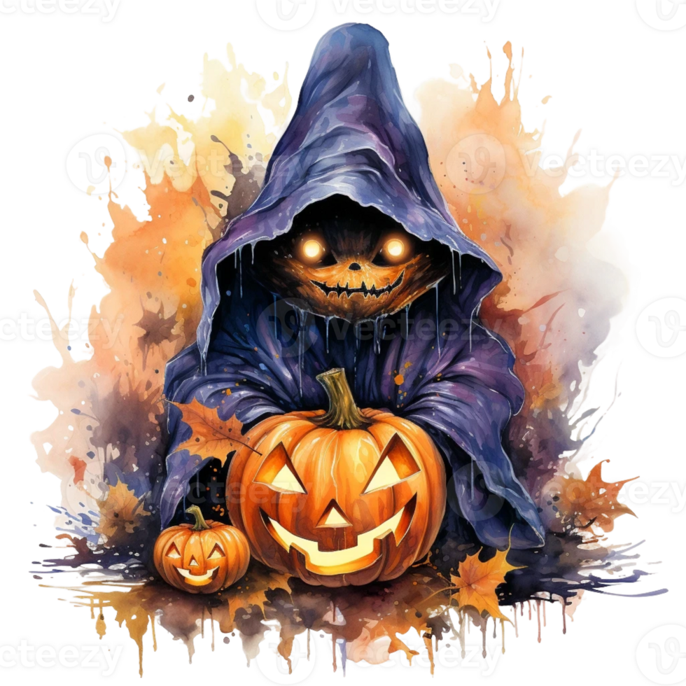 aquarelle Halloween fantôme citrouille png