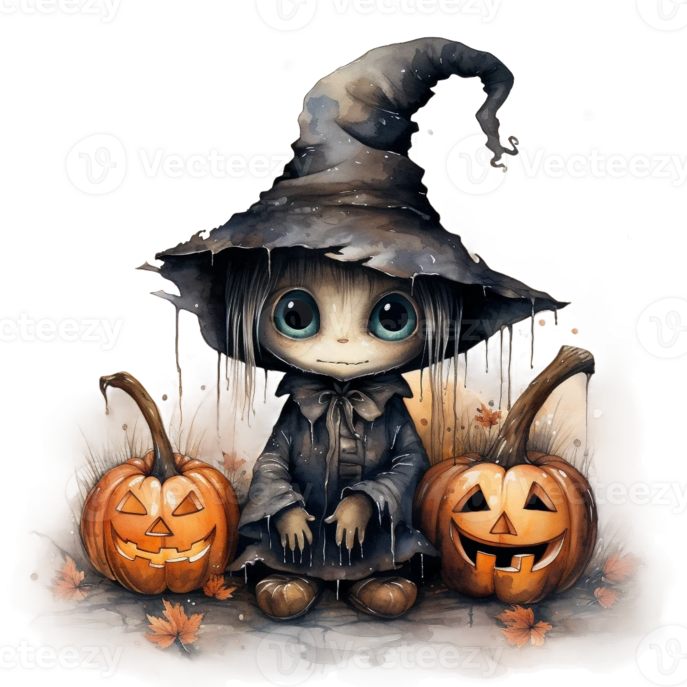 vattenfärg halloween spöke pumpa png