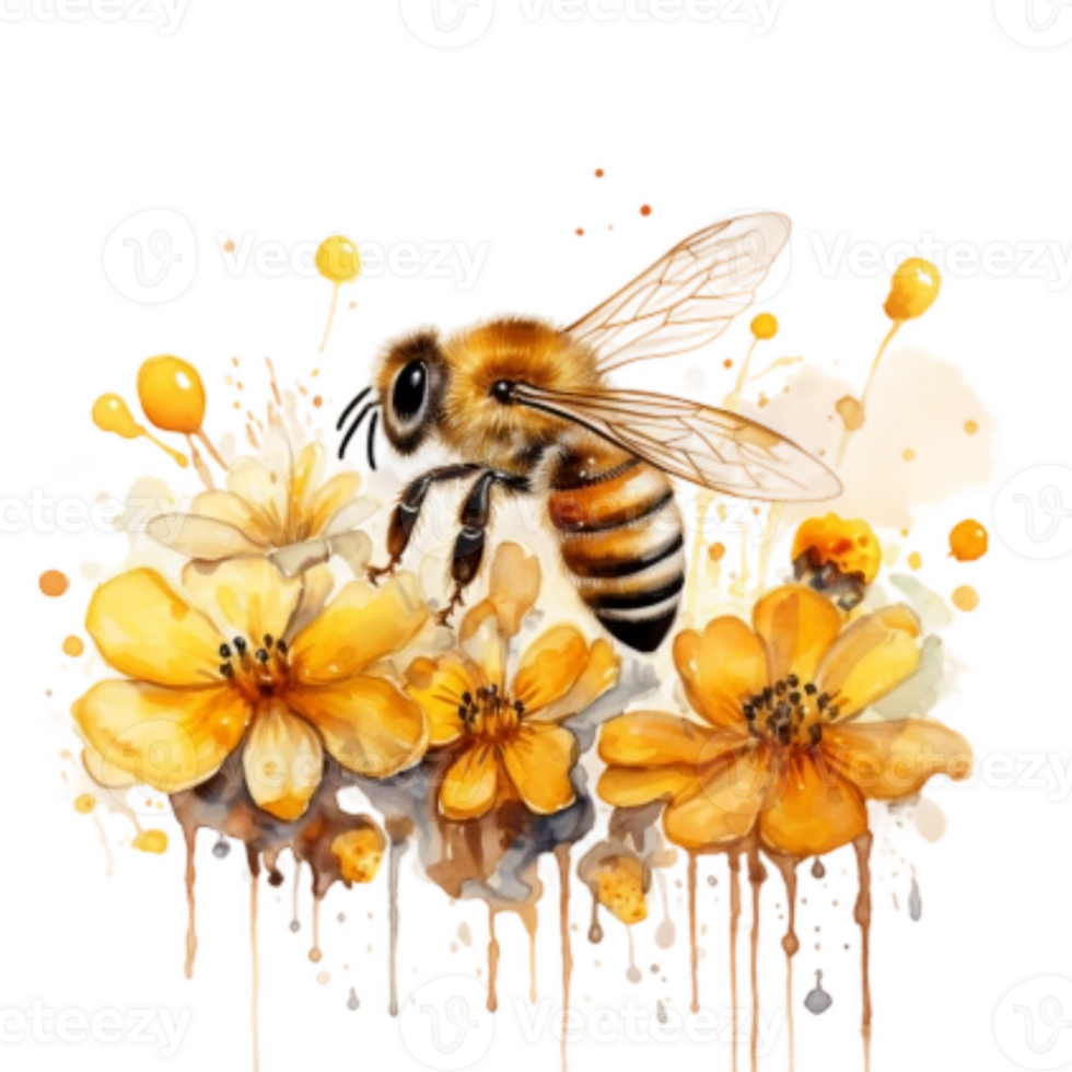 Watercolor Honey bee in summer time png