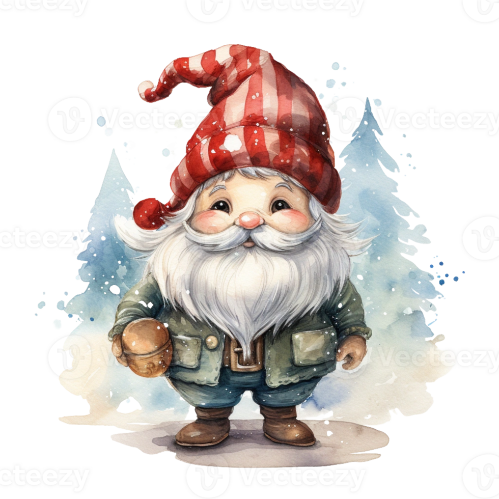Watercolor happy Gnome Christmas time png