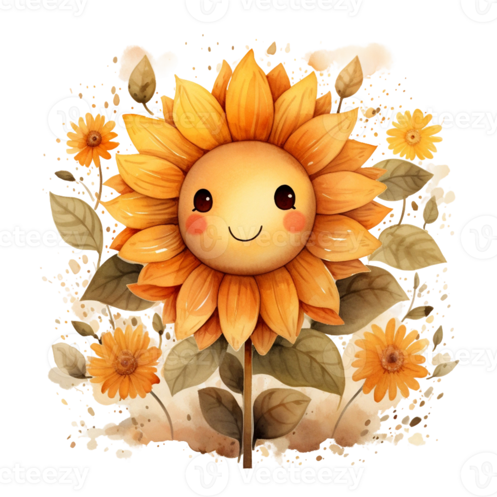 Watercolor cute cartoon sunflower happy time png