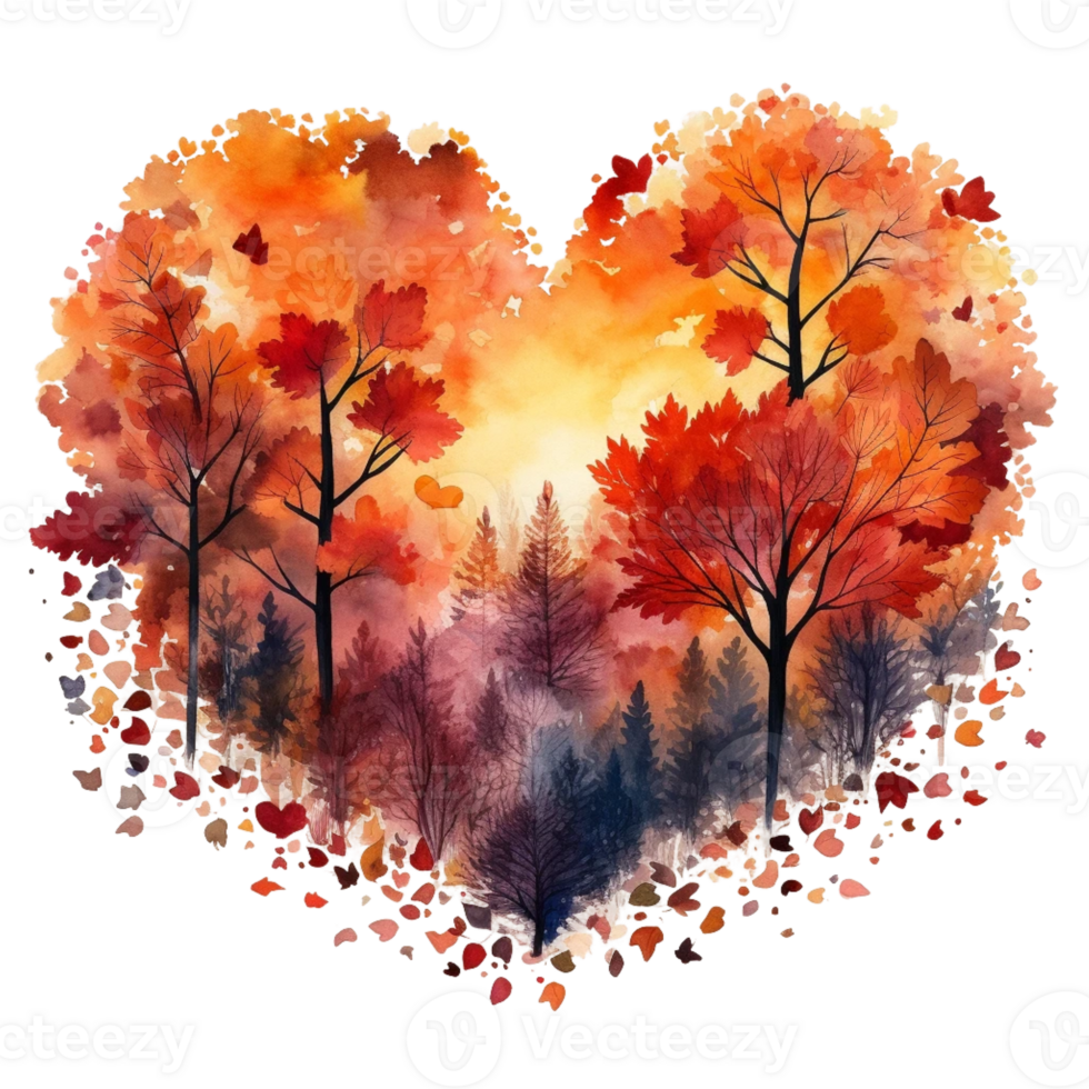 Watercolour Cut heart on autumn and the country png