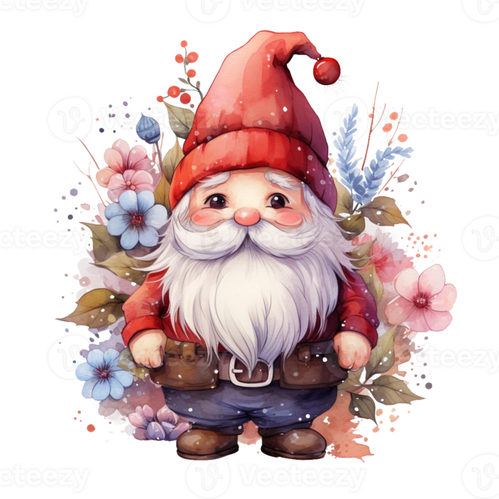 Watercolor happy Gnome Christmas time png