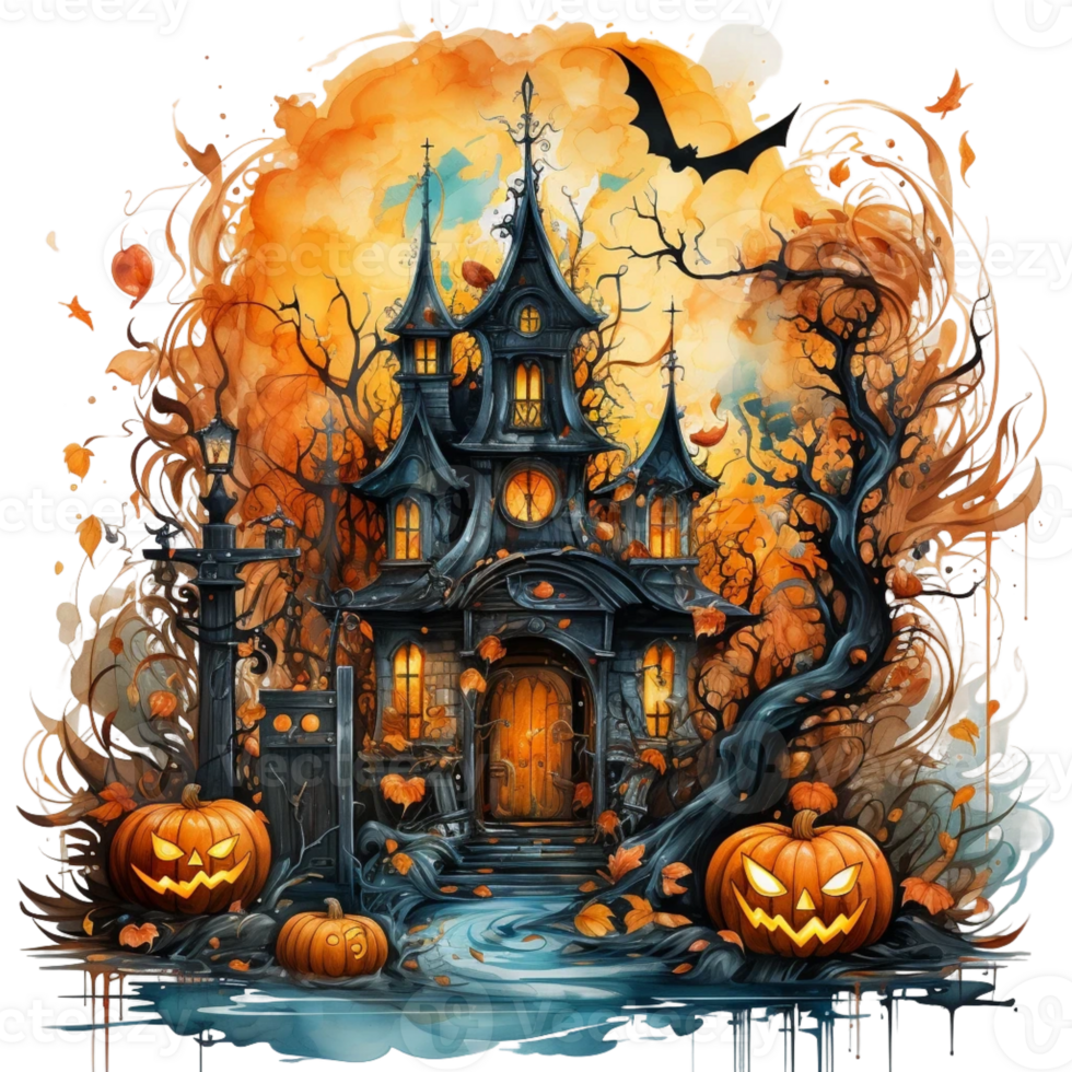 vattenfärg halloween spöke pumpa png