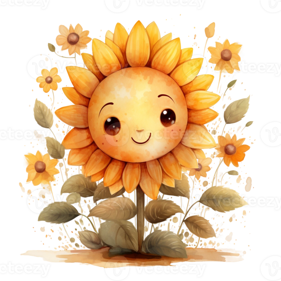 waterverf schattig tekenfilm zonnebloem gelukkig tijd png