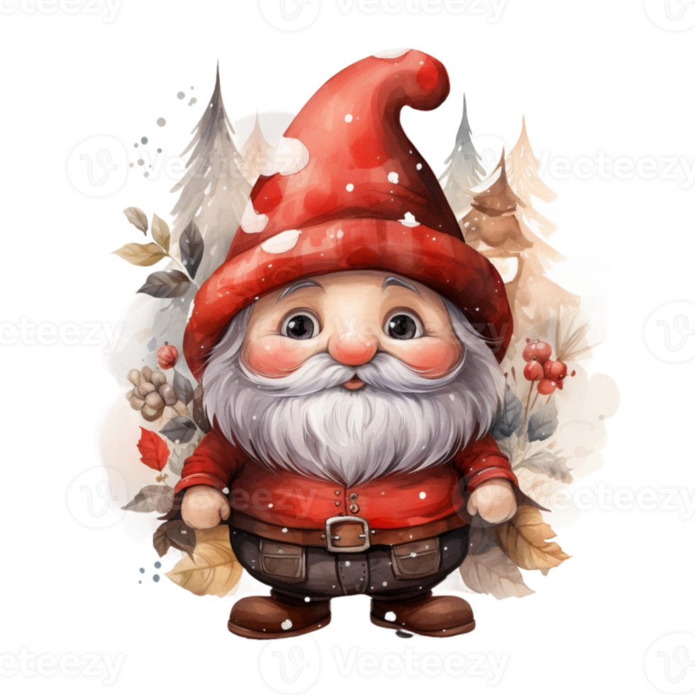 Watercolor happy Gnome Christmas time png