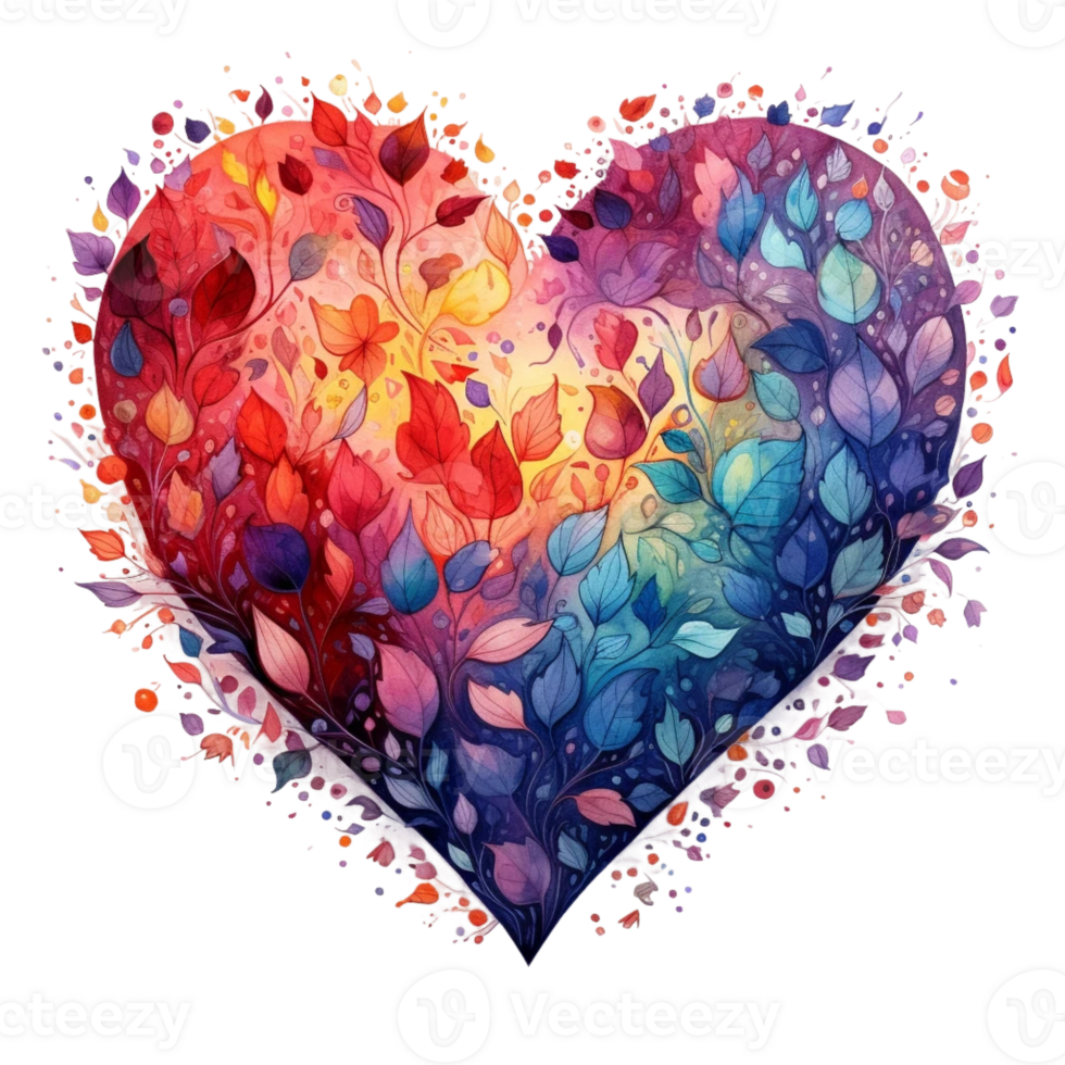 Watercolour Cut heart on autumn and the country png