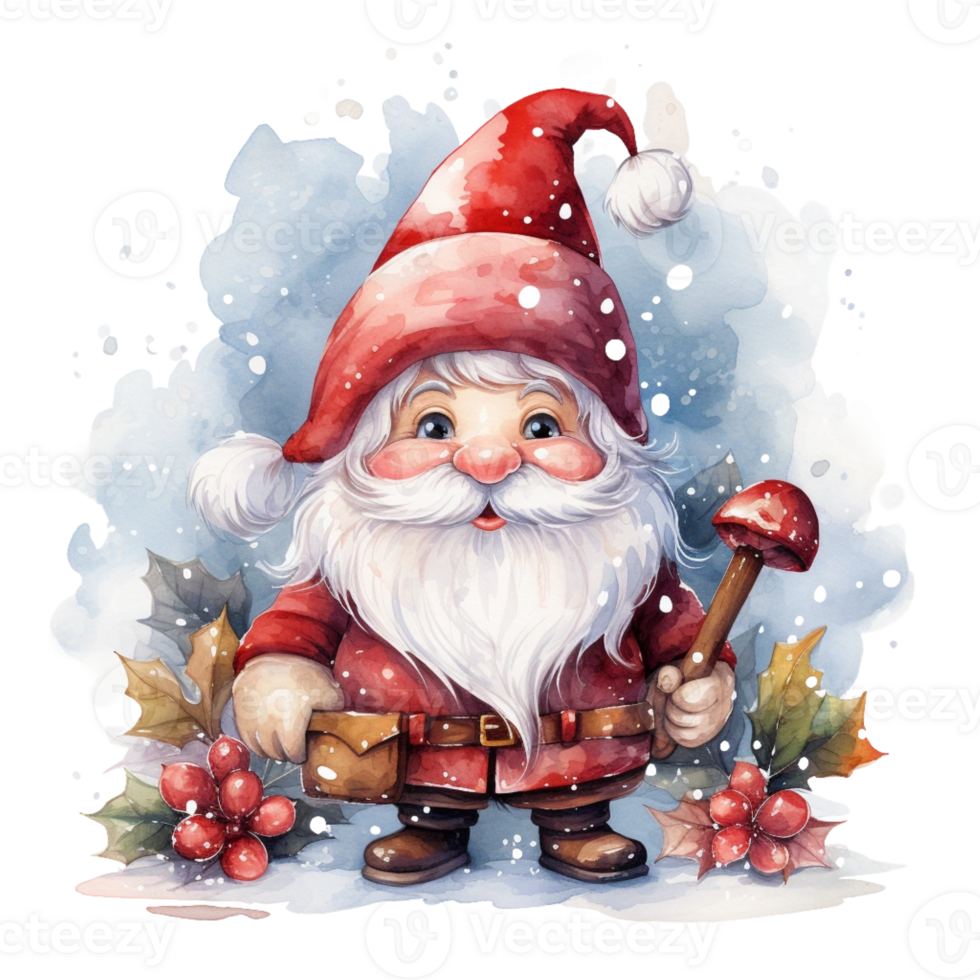Watercolor happy Gnome Christmas time png