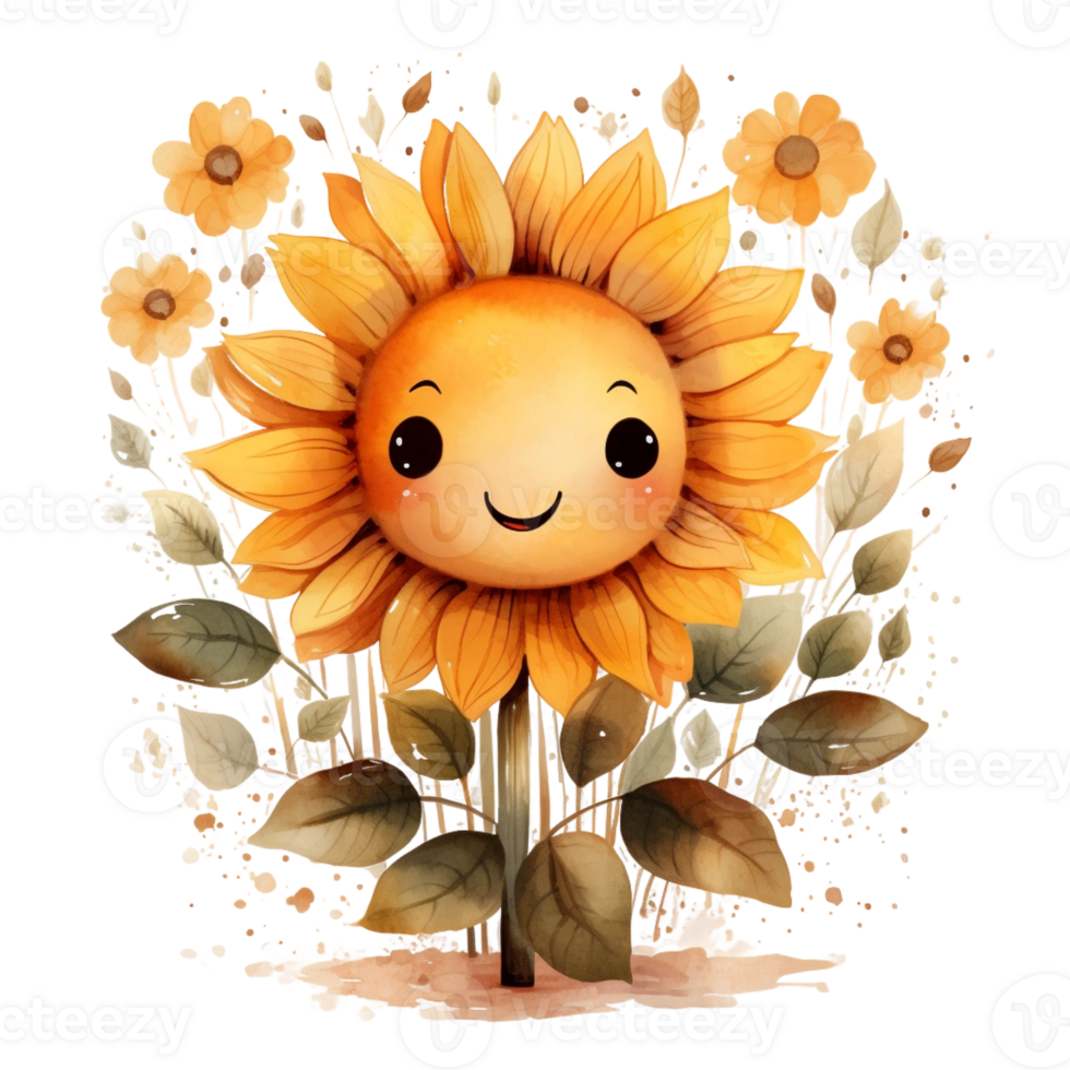 Watercolor cute cartoon sunflower happy time png