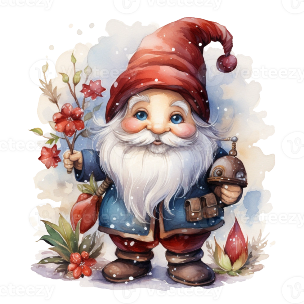 Watercolor happy Gnome Christmas time png