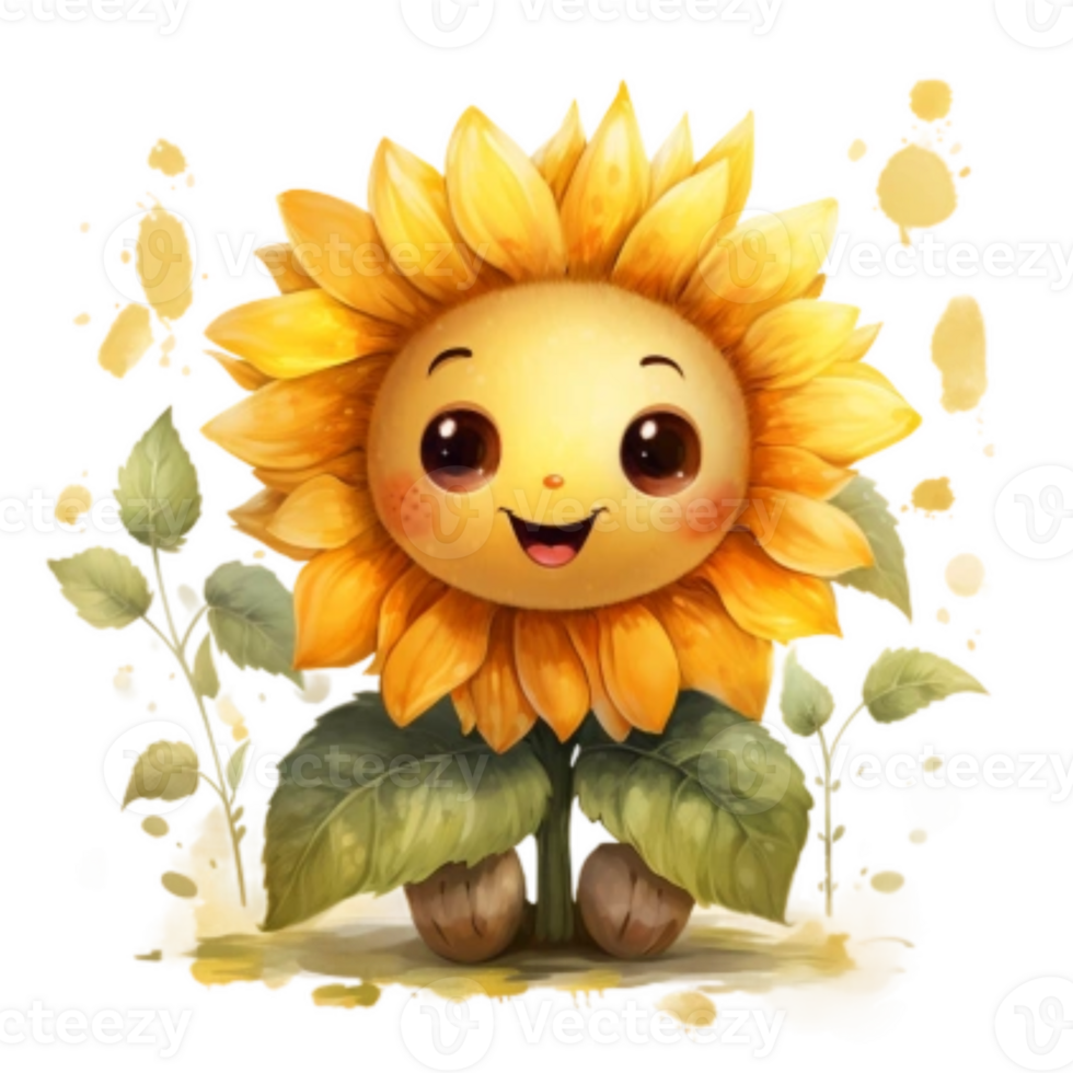 Watercolor cute cartoon sunflower happy time png