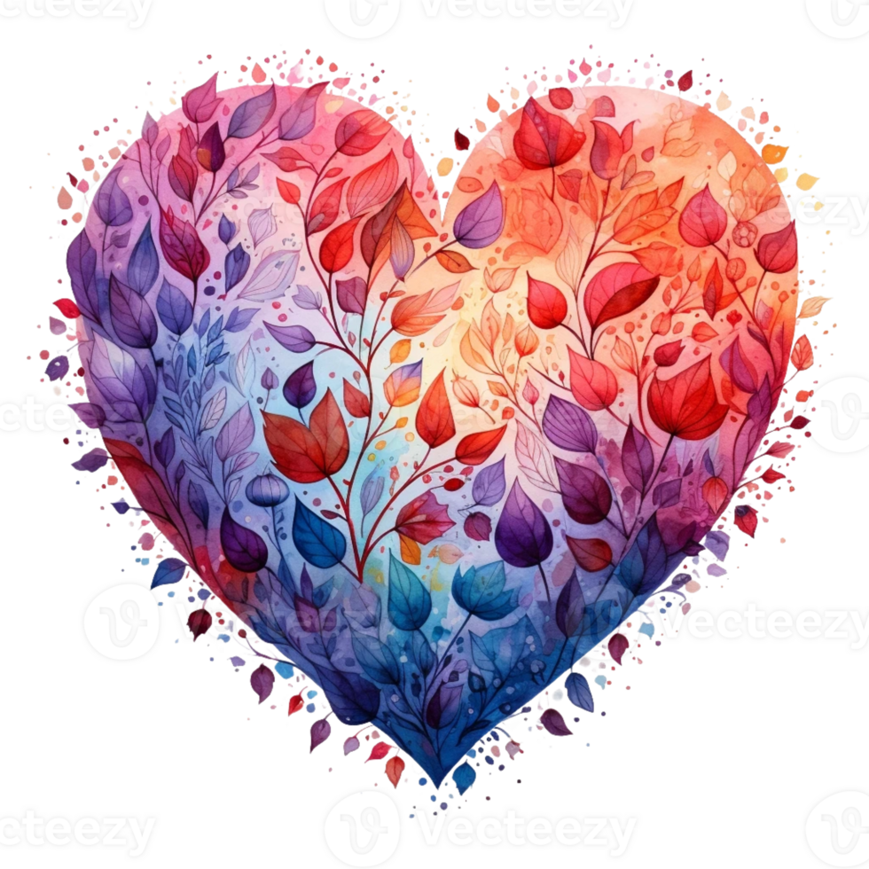 Watercolour Cut heart on autumn and the country png
