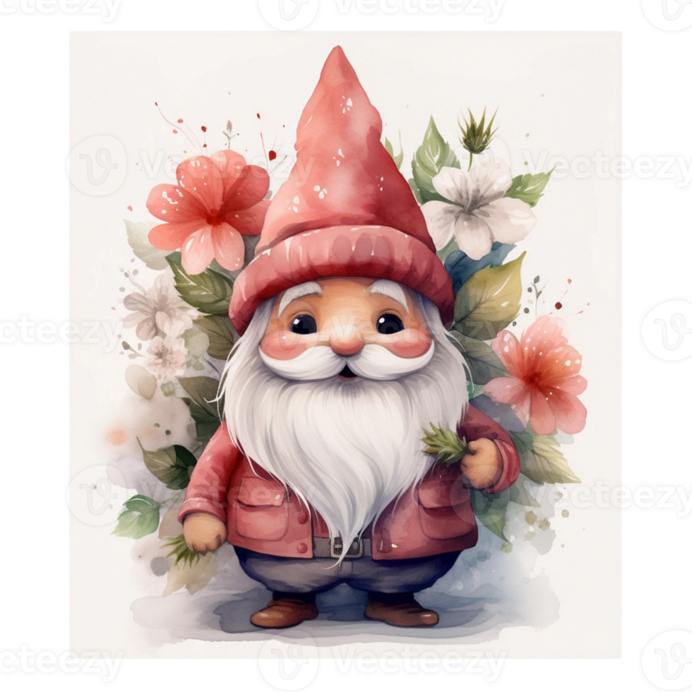 Watercolor happy Gnome Christmas time png