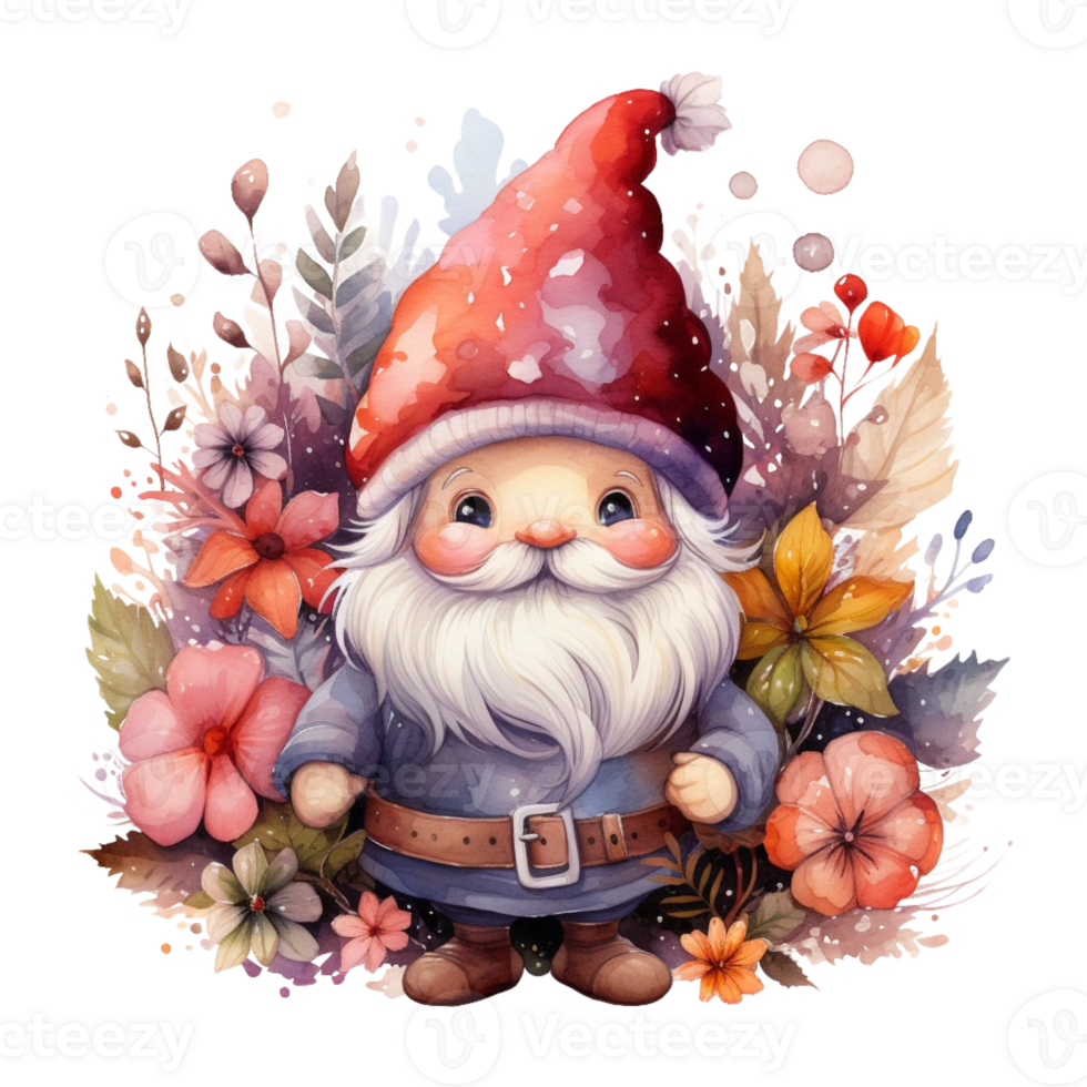 Watercolor happy Gnome Christmas time png