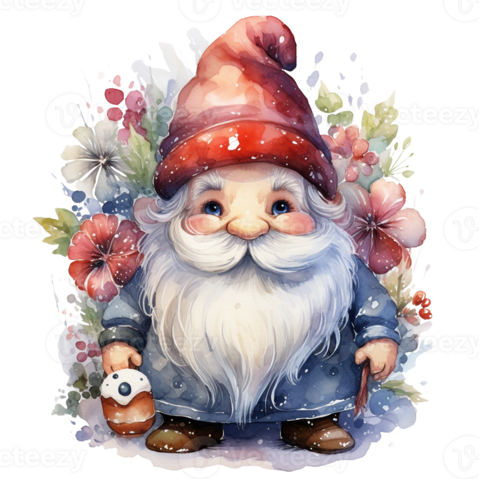 Watercolor happy Gnome Christmas time png