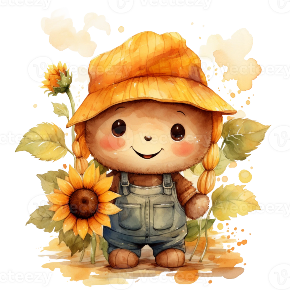 Watercolor cute cartoon sunflower happy time png