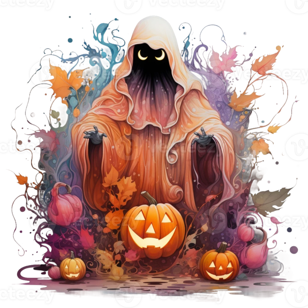 vattenfärg halloween spöke pumpa png