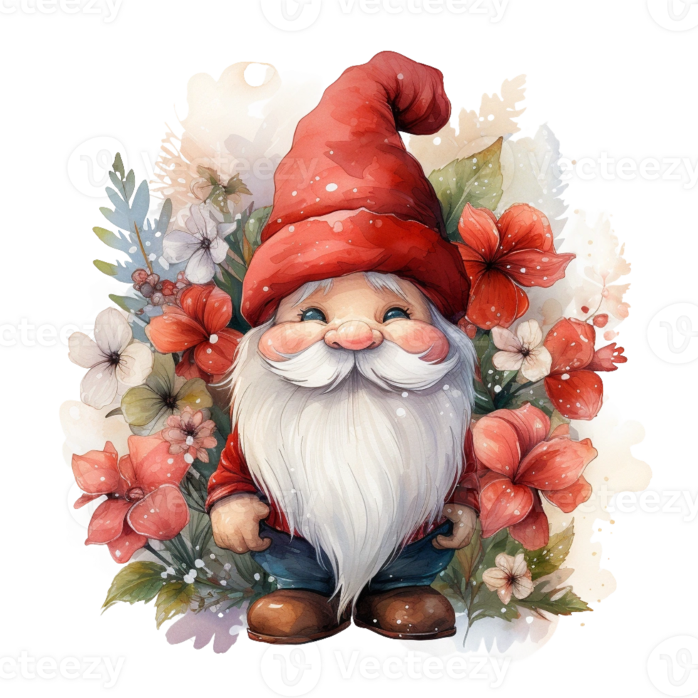 Watercolor happy Gnome Christmas time png