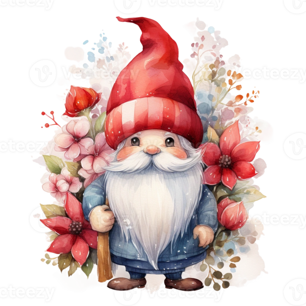 Watercolor happy Gnome Christmas time png