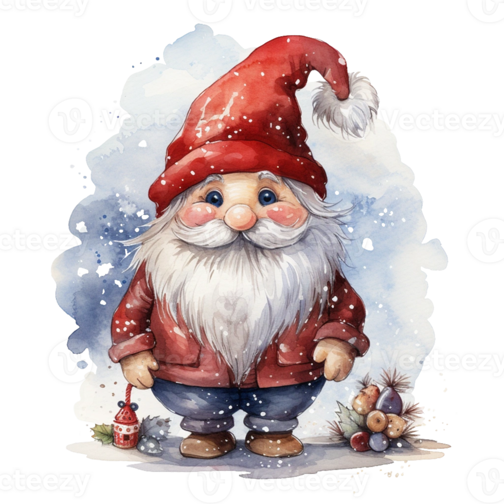 Watercolor happy Gnome Christmas time png