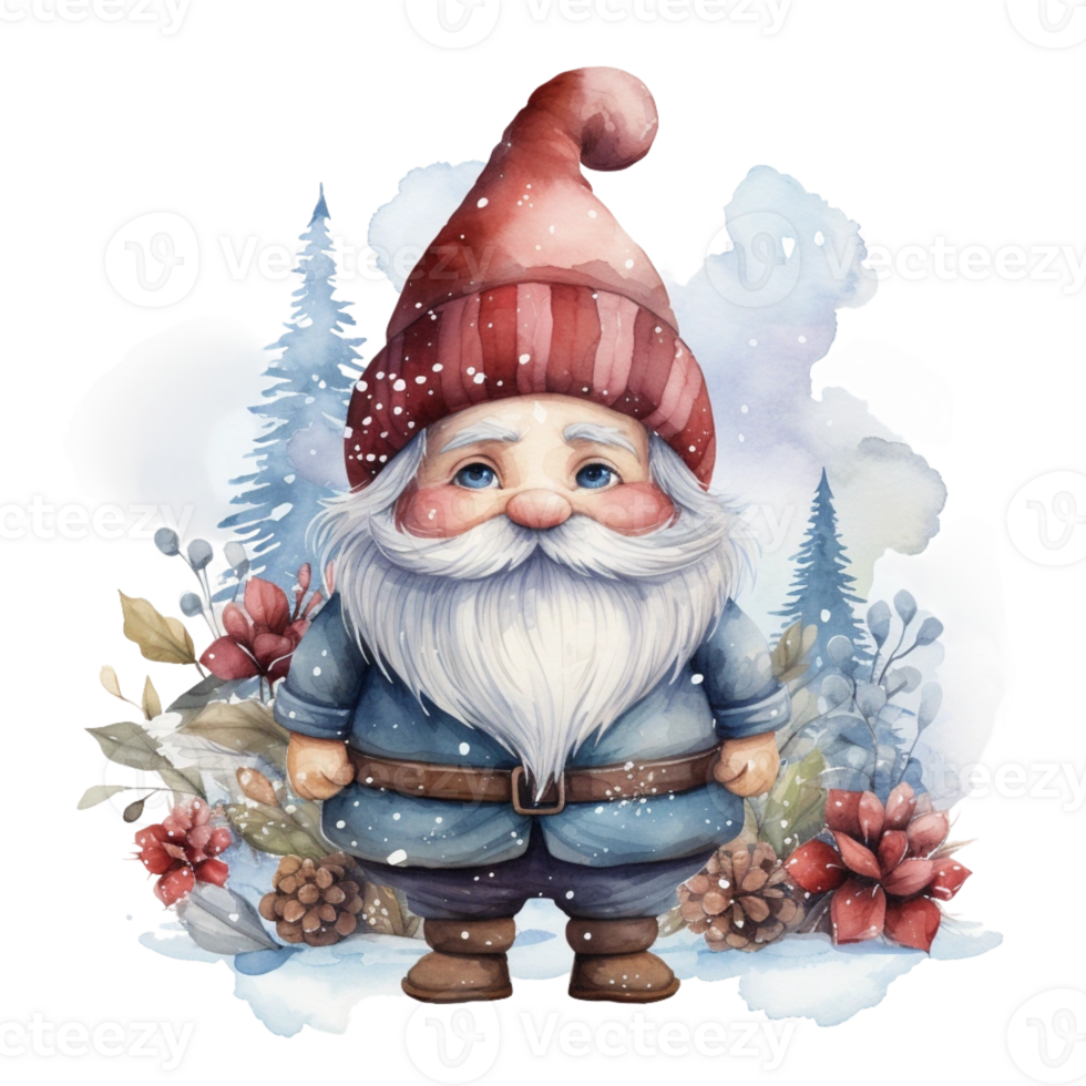 Watercolor happy Gnome Christmas time png