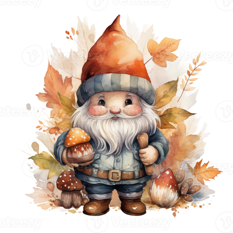 Watercolor happy Gnome Christmas time png