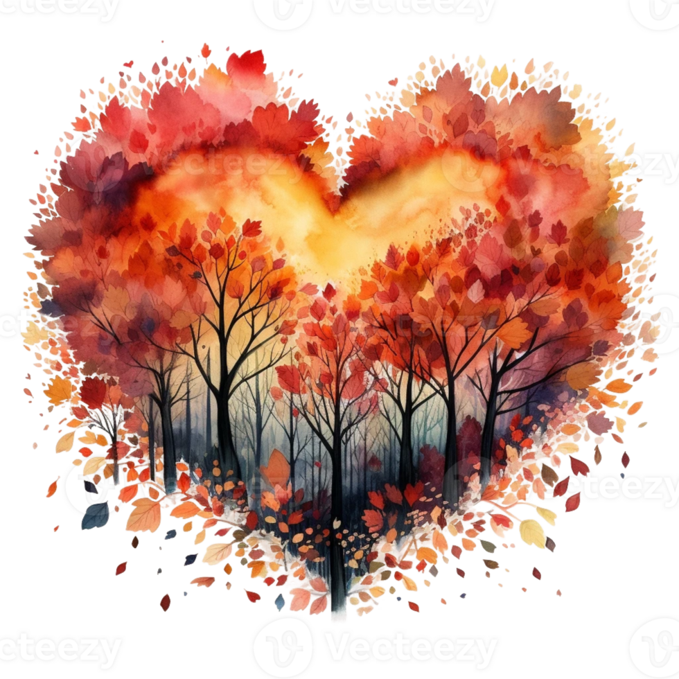 Watercolour Cut heart on autumn and the country png