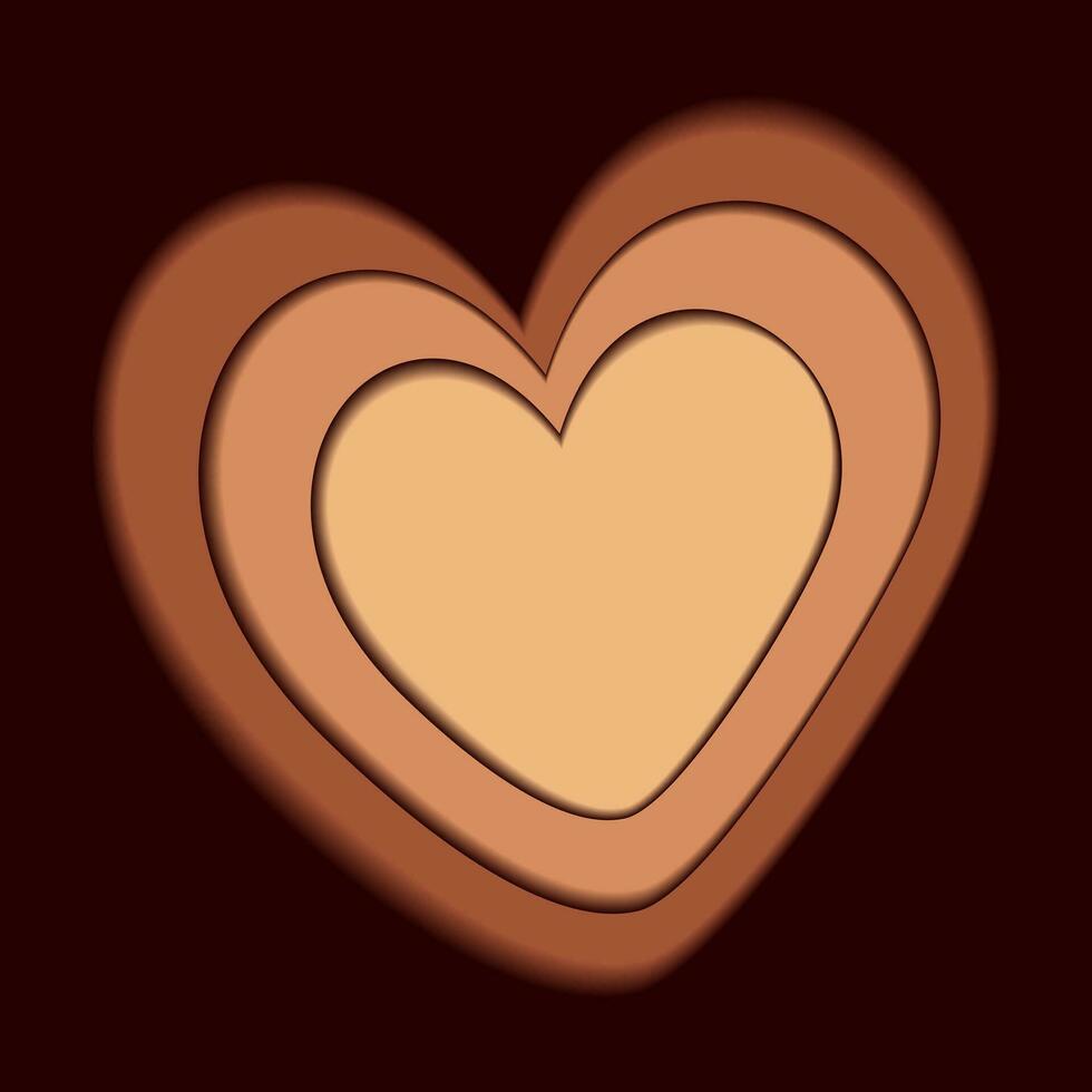 Heart shaped template in paper cut style in trendy coffee and chocolate hues. Happy coffee day. EPS vector