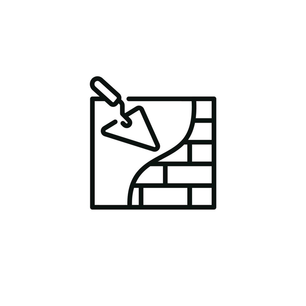 Plastering brick wall line icon isolated on white background vector