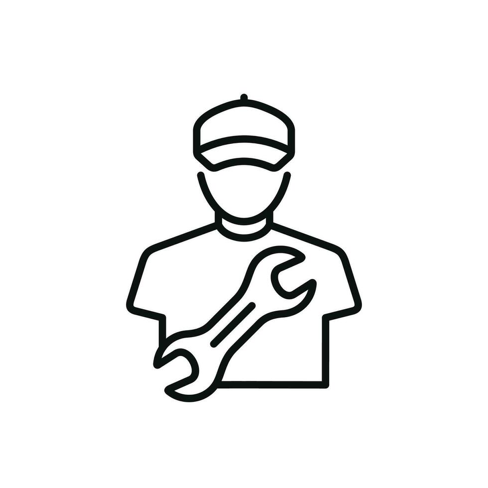 Mechanic line icon isolated on white background. Worker engineer icon vector