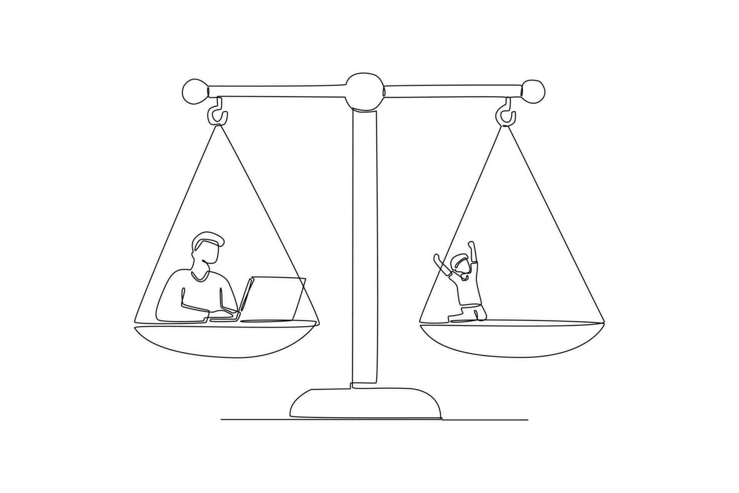 One continuous line drawing of work life balance concept. Doodle vector illustration in simple linear style.