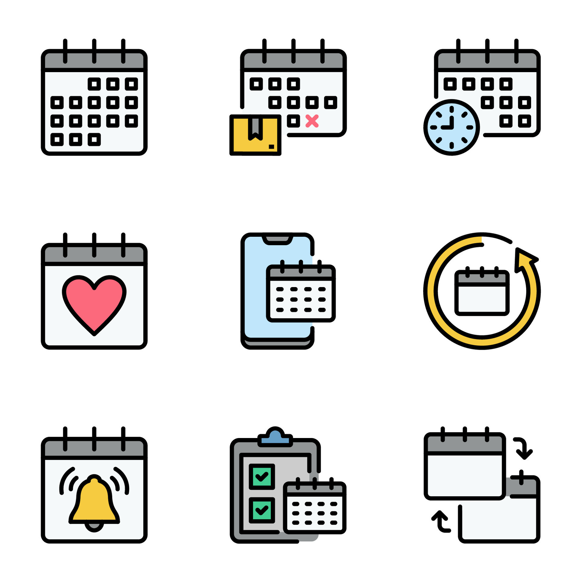 Calendar Color Line Icons Set Reminder Appointment Clipboard Pay calendar-color-line-icons-set-reminder-appointment-clipboard-pay