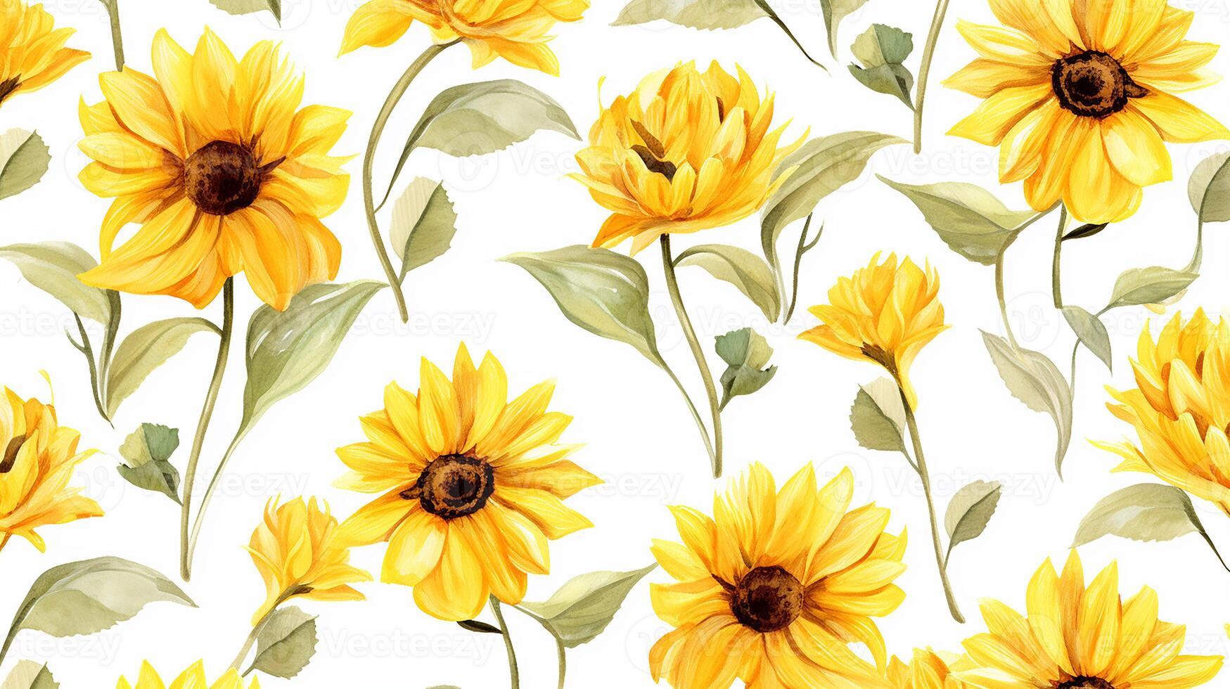 Seamless pattern of Sunflower flower in watercolor style isolated on white background. Sunflower flower texture background. Generative AI photo