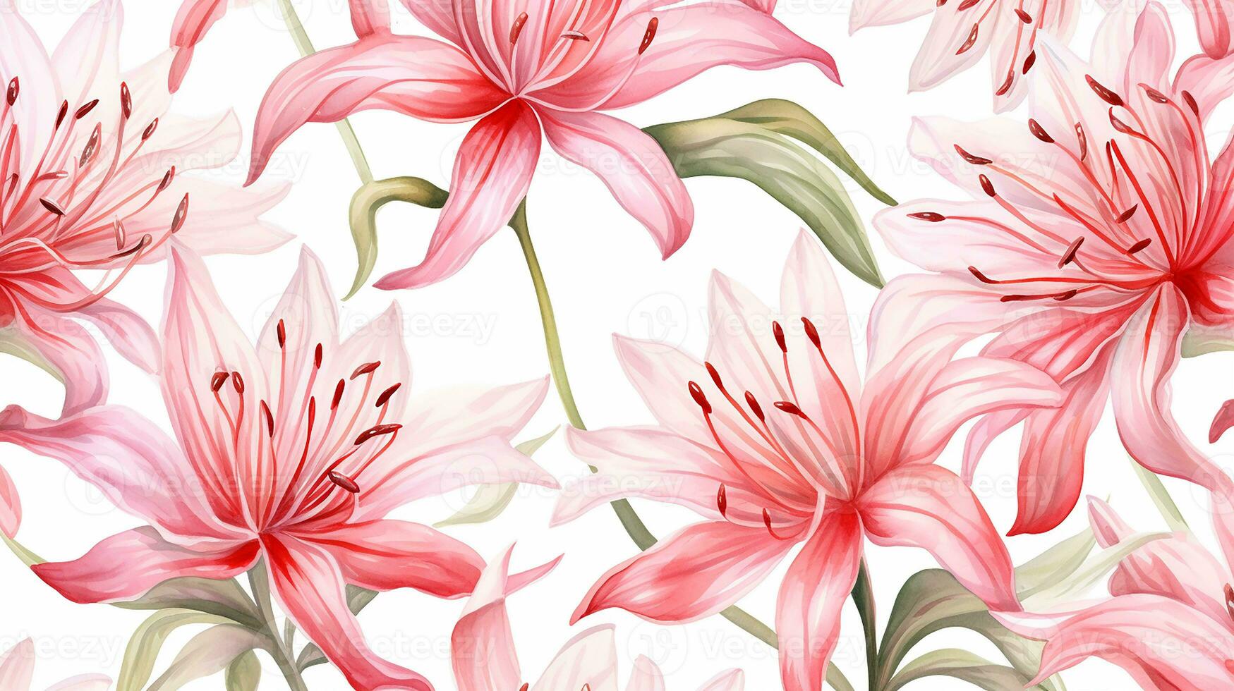 Seamless pattern of Spider Lily flower in watercolor style isolated on white background. Spider Lily flower texture background. Generative AI photo