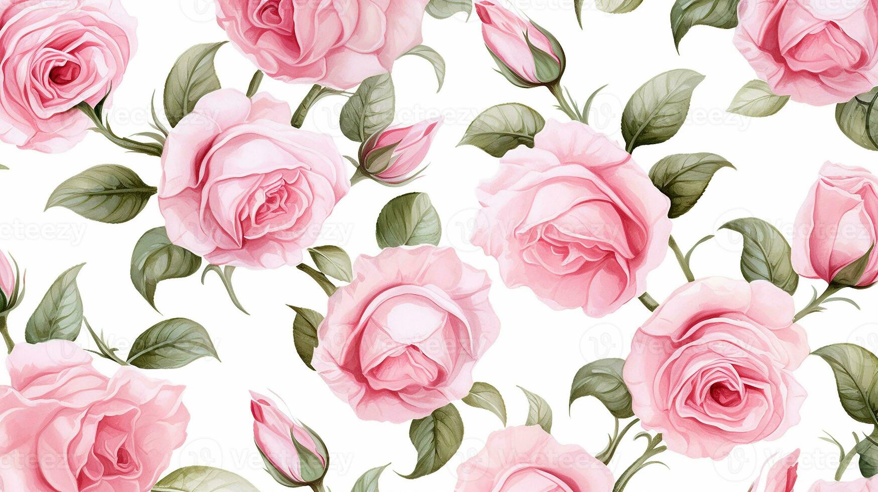 Seamless pattern of Rose flower in watercolor style isolated on white background. Rose flower texture background. Generative AI photo