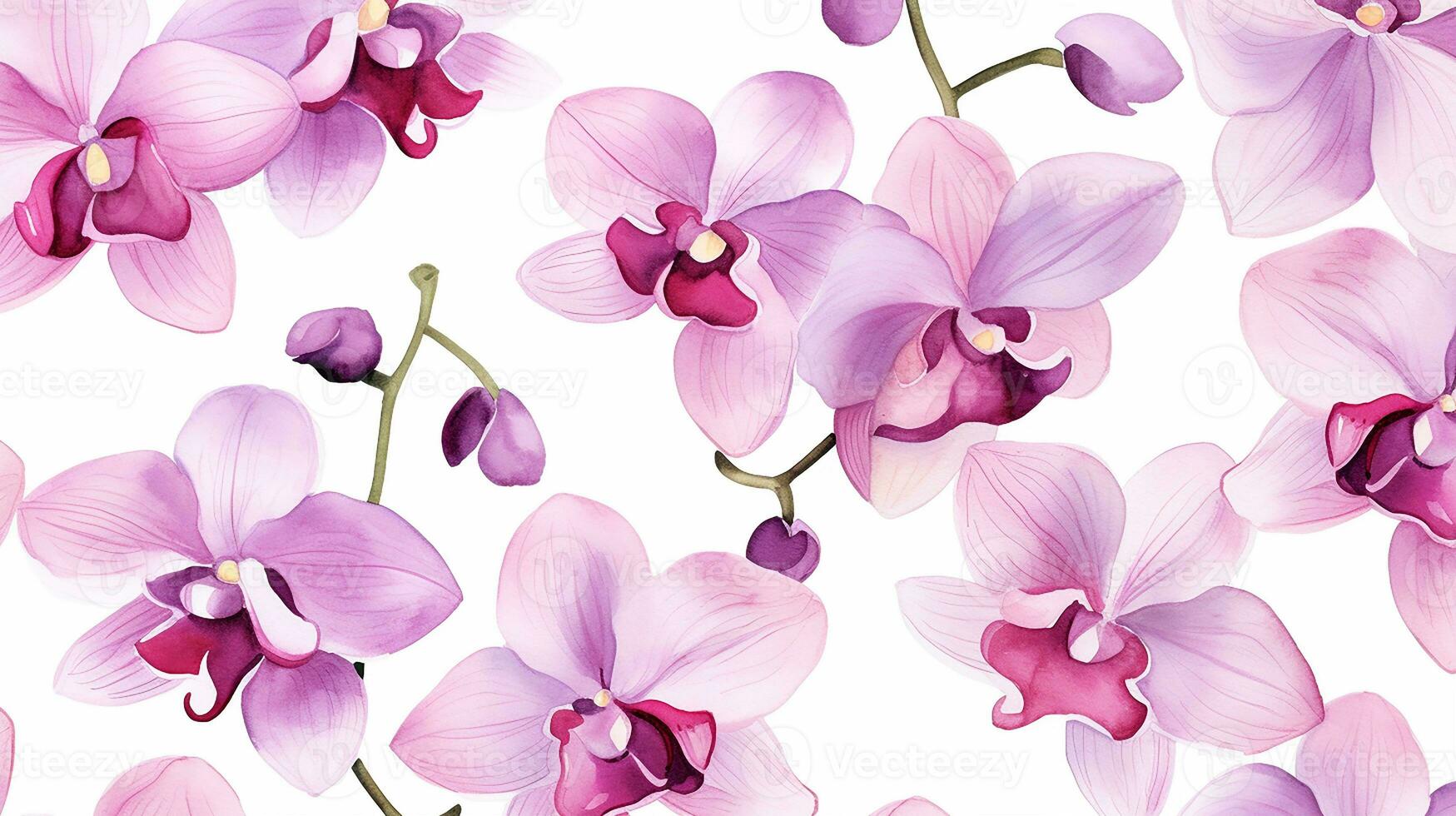 Seamless pattern of Orchid flower in watercolor style isolated on white background. Orchid flower texture background. Generative AI photo