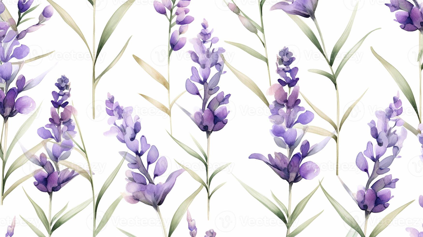 Seamless pattern of Lavender flower in watercolor style isolated on white background. Lavender flower texture background. Generative AI photo