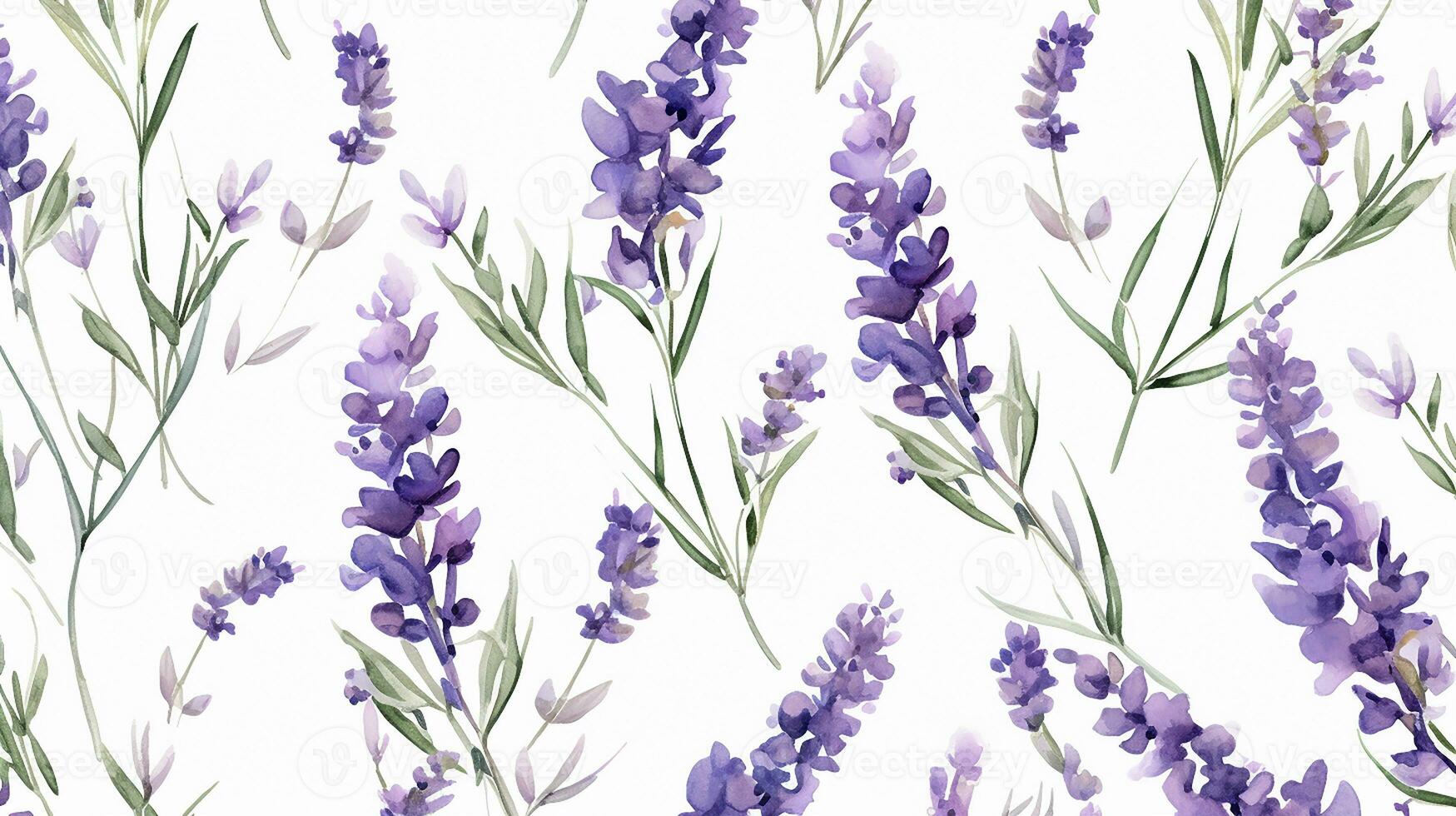 Seamless pattern of Lavender flower in watercolor style isolated on white background. Lavender flower texture background. Generative AI photo