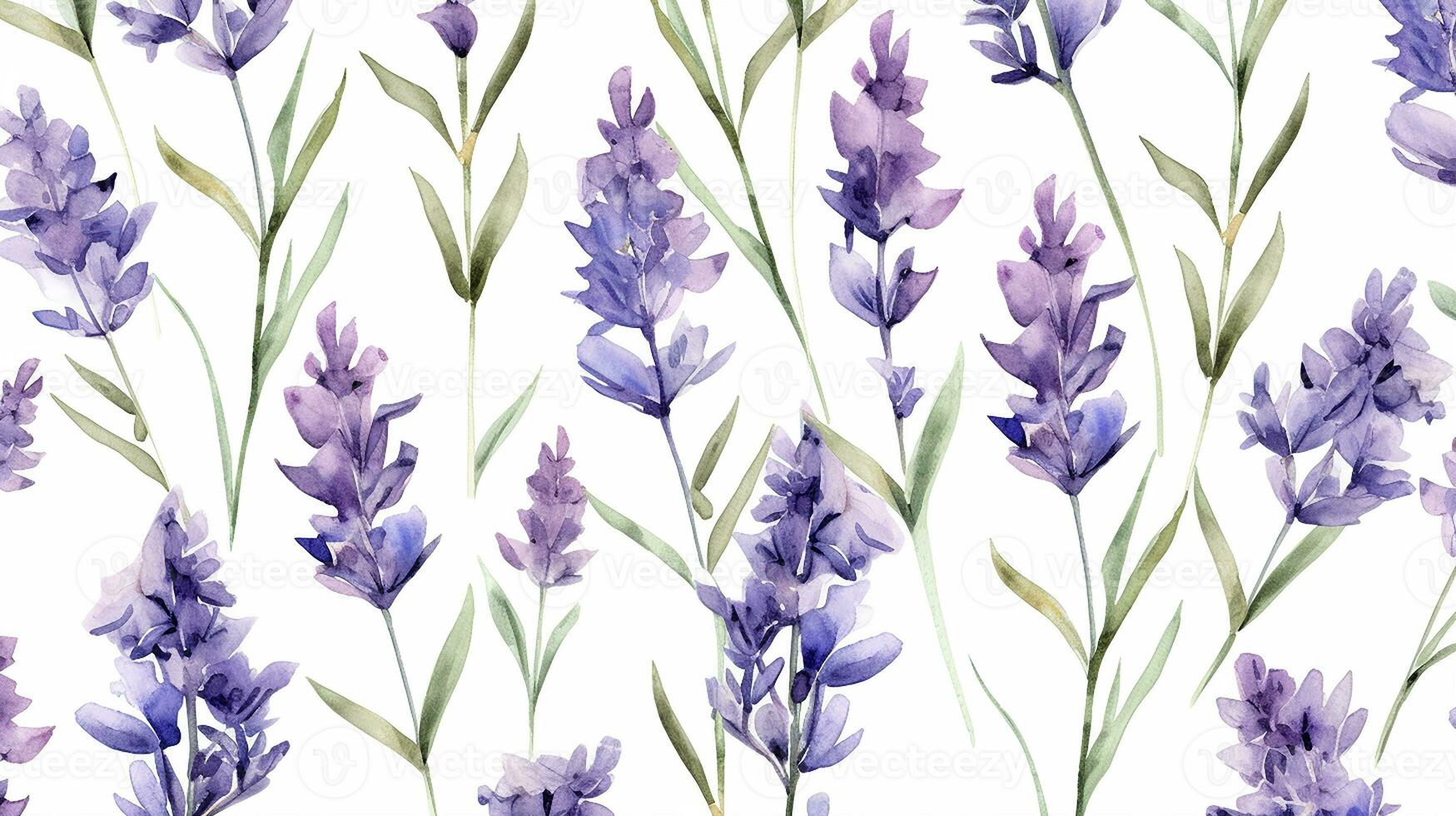 Seamless pattern of Lavender flower in watercolor style isolated on white background. Lavender flower texture background. Generative AI photo