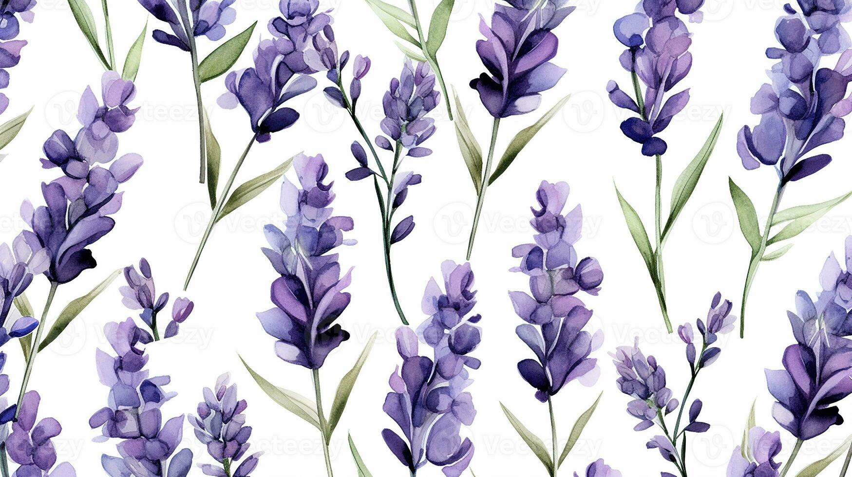 Seamless pattern of Lavender flower in watercolor style isolated on white background. Lavender flower texture background. Generative AI photo