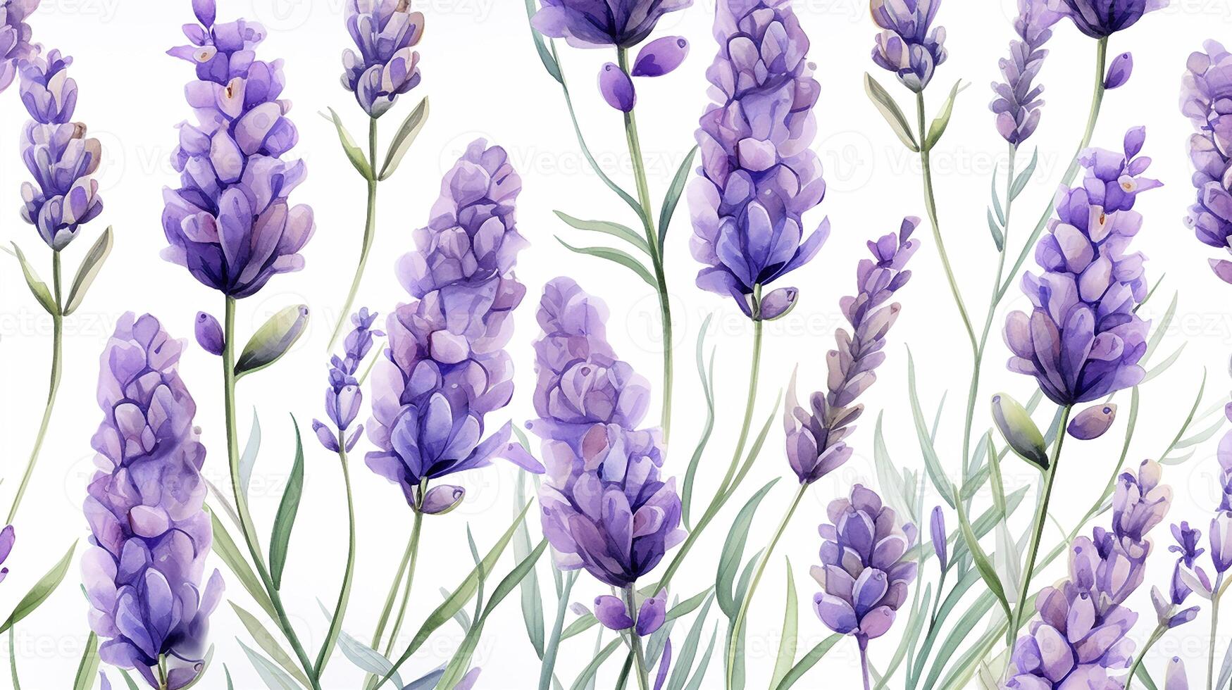 Seamless pattern of Lavender flower in watercolor style isolated on white background. Lavender flower texture background. Generative AI photo