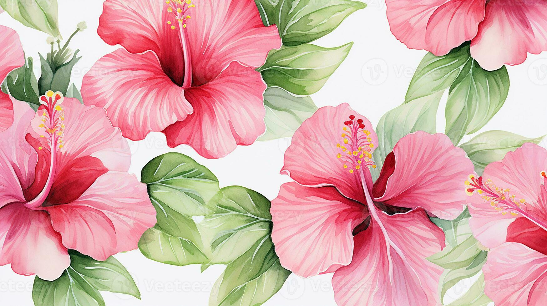Seamless pattern of Hibiscus flower in watercolor style isolated on white background. Hibiscus flower texture background. Generative AI photo