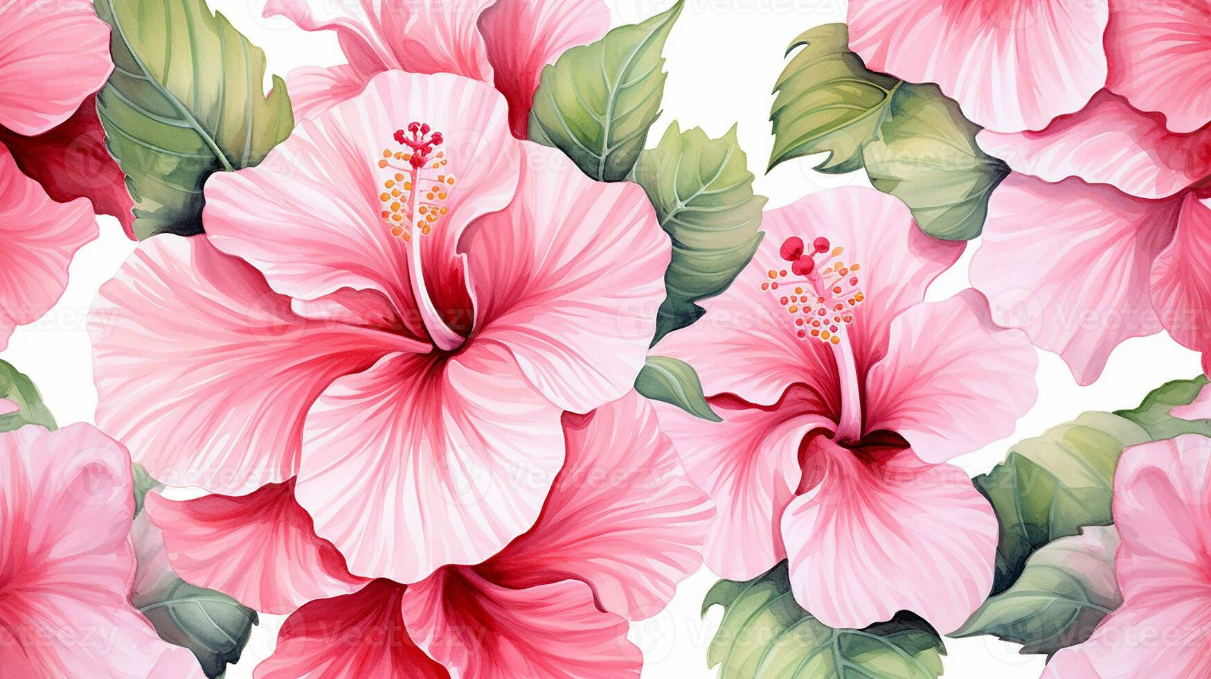 Seamless pattern of Hibiscus flower in watercolor style isolated on white background. Hibiscus flower texture background. Generative AI photo