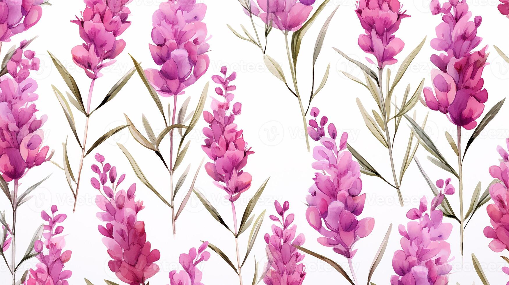 Seamless pattern of Heather flower in watercolor style isolated on white background. Heather flower texture background. Generative AI photo