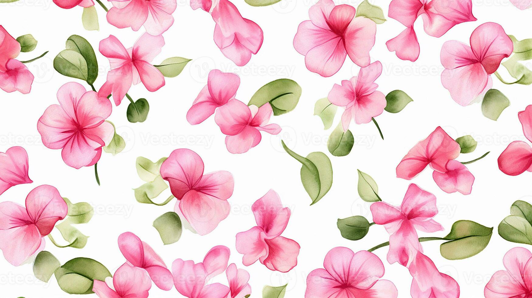 Seamless pattern of Impatiens flower in watercolor style isolated on white background. Impatiens flower texture background. Generative AI photo