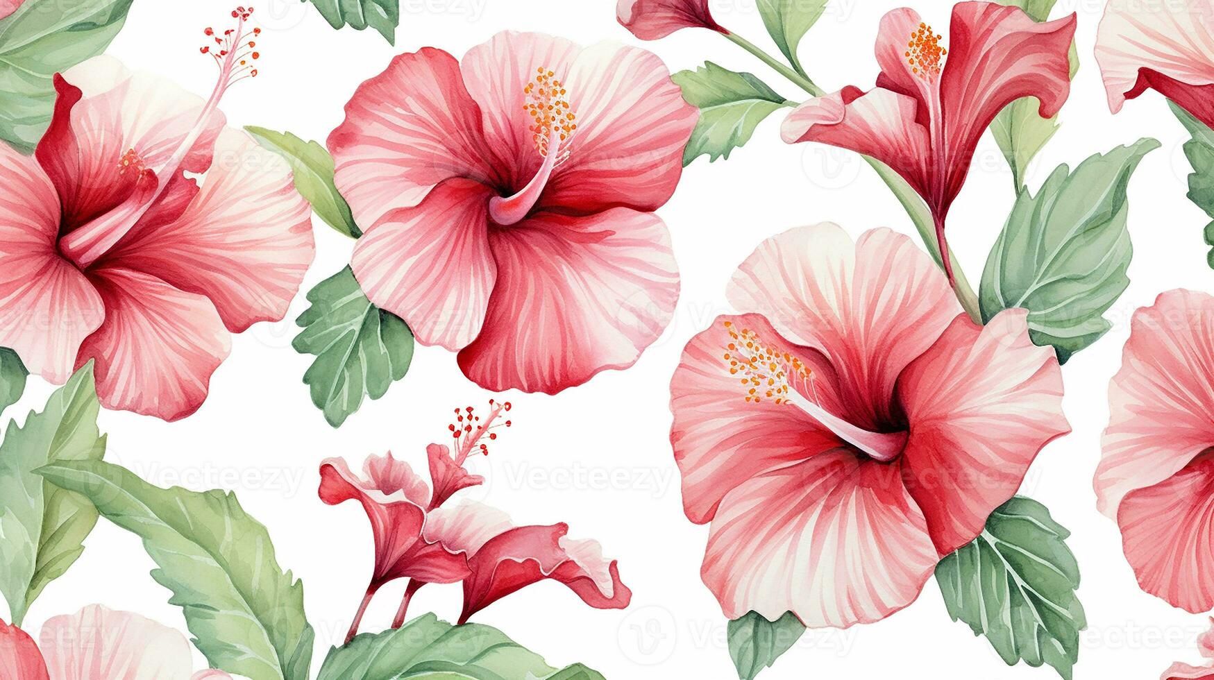 Seamless pattern of Hibiscus flower in watercolor style isolated on white background. Hibiscus flower texture background. Generative AI photo