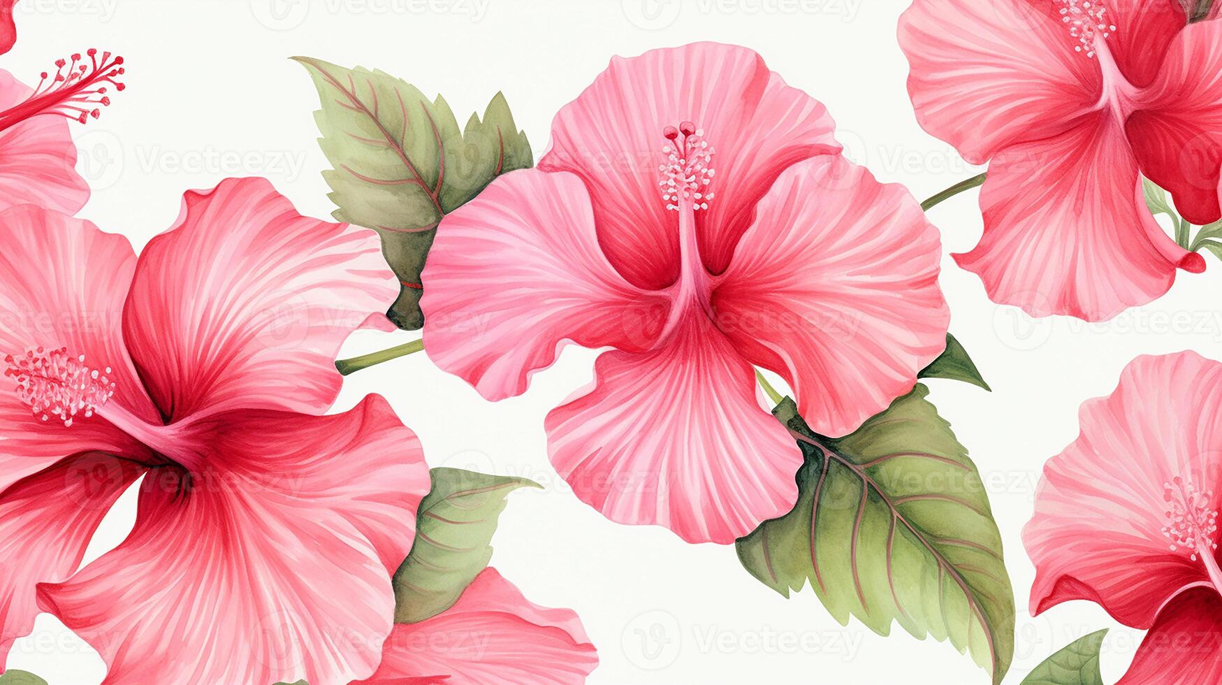 Seamless pattern of Hibiscus flower in watercolor style isolated on white background. Hibiscus flower texture background. Generative AI photo