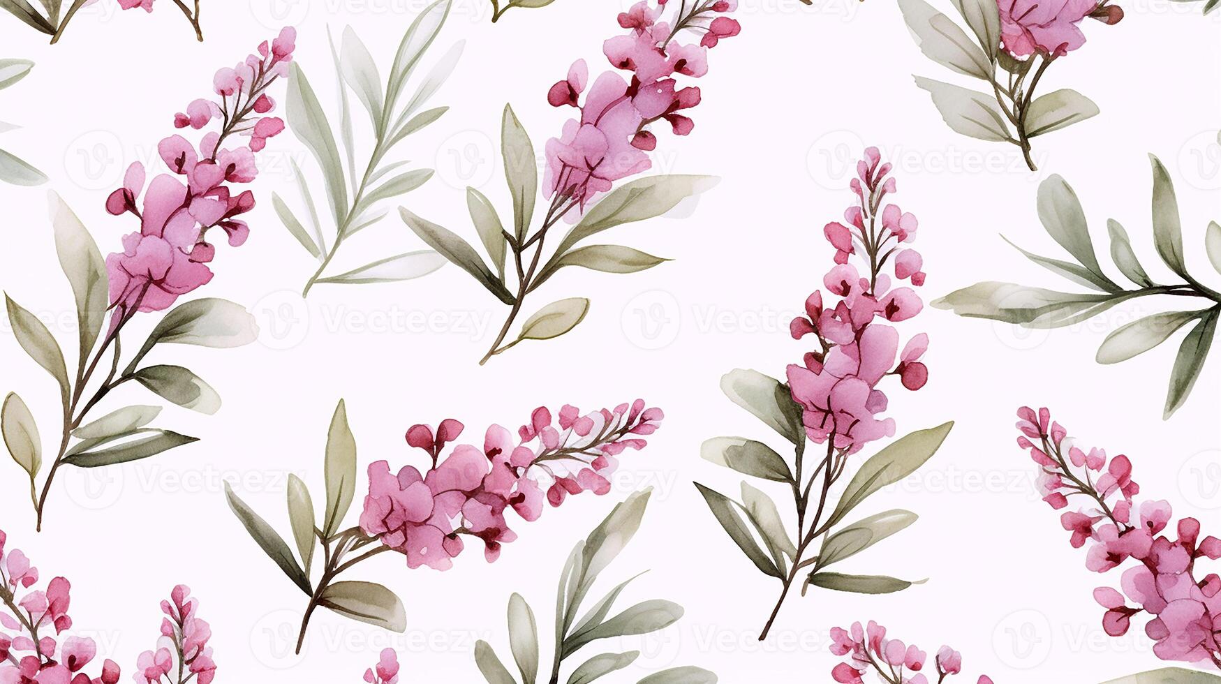 Seamless pattern of Heather flower in watercolor style isolated on white background. Heather flower texture background. Generative AI photo